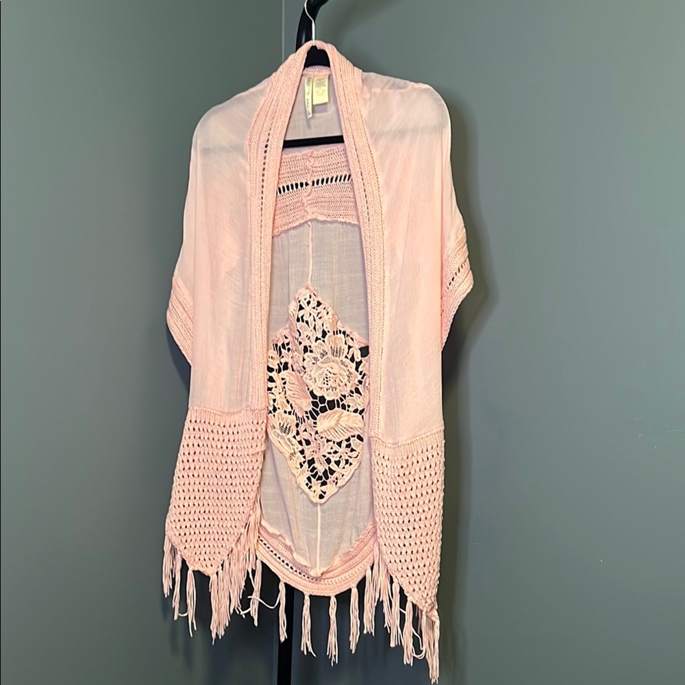 Coral Pink Fringe Kimono Cardigan